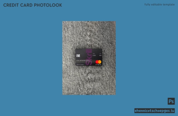 Skrill Mastercard Debitkarte im PSD-Format, vollständig bearbeitbare Fotolook-Beispielvorschau